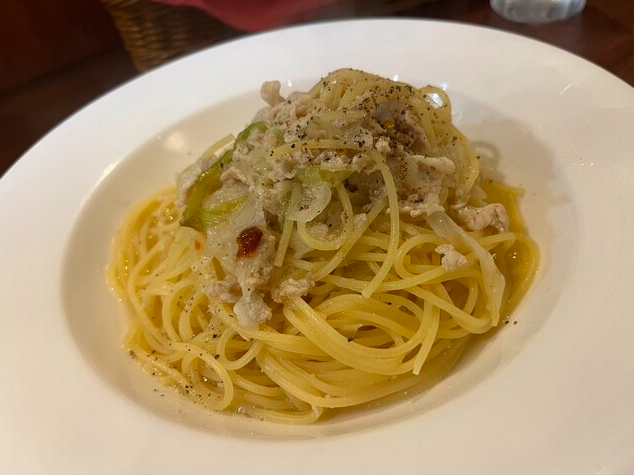 豚肉と長ネギのペペロンチーノ